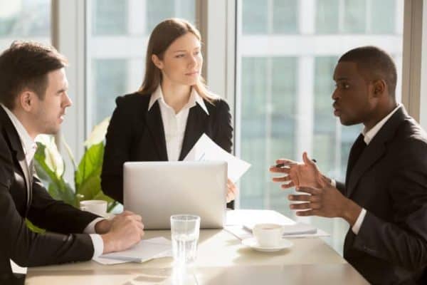 Professionals talking on a business meeting