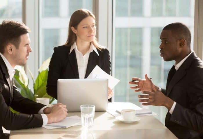 Professionals talking on a business meeting